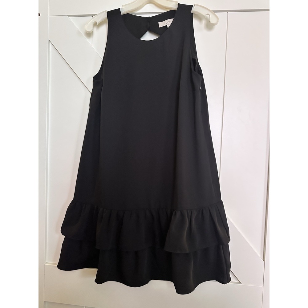 LOFT Women Black Sleeveless Ruffle Dress Keyhole‎ Back Sz 4